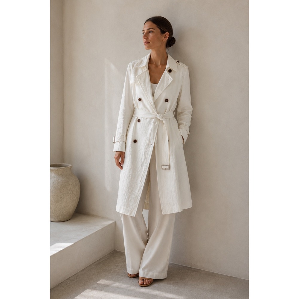Derek Lam 10 Crosby Trench Coat Womens 6 White Excellent Double Breasted Belted